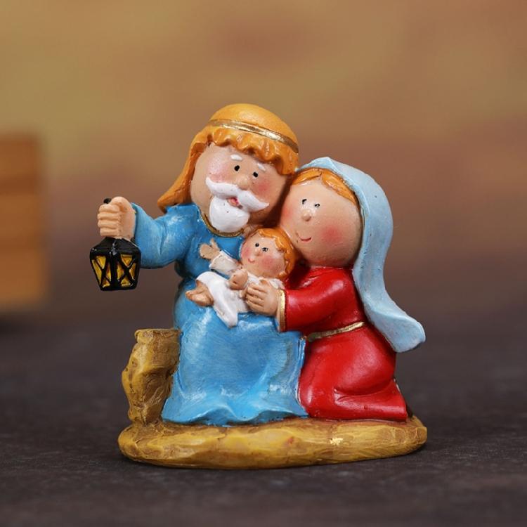 Religious Home Decors Nativity Scene Cartoon Resins Miniature Figurines Festives Tabletop Holiday Manger Scene Ornament