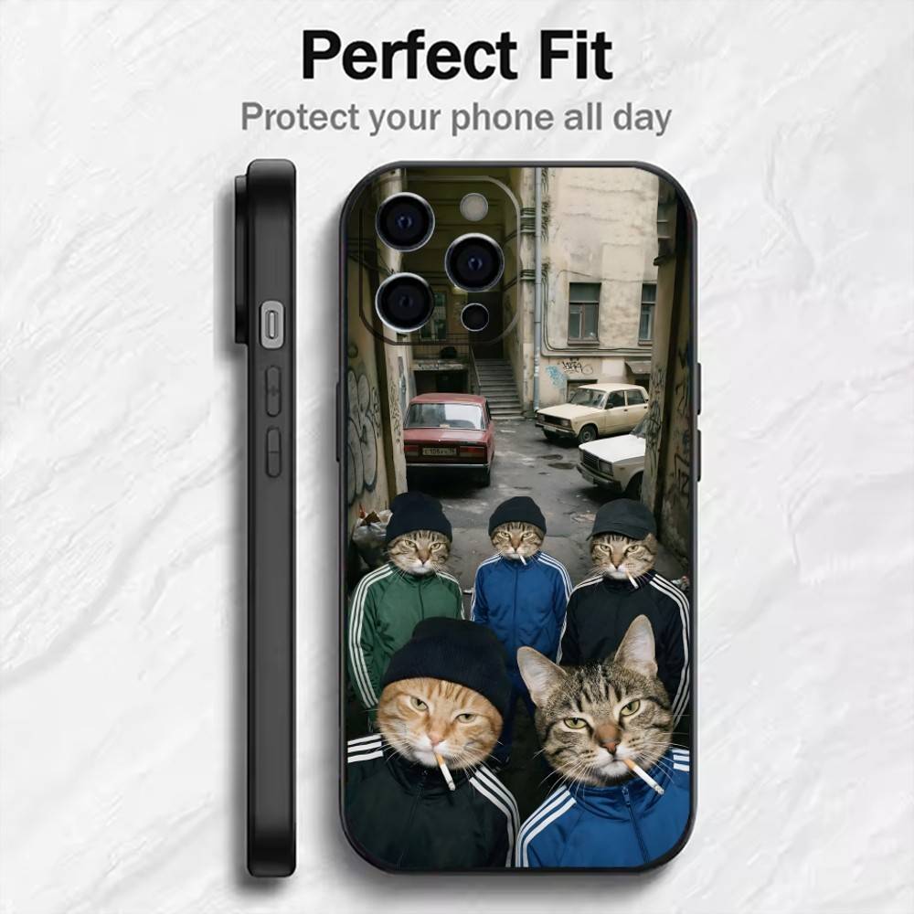 

Funny Ganster Cats Phone Case For iPhone17,16,15,14,13,12 Plus,Max Soft Silicone Black Cover iPhone12PRO