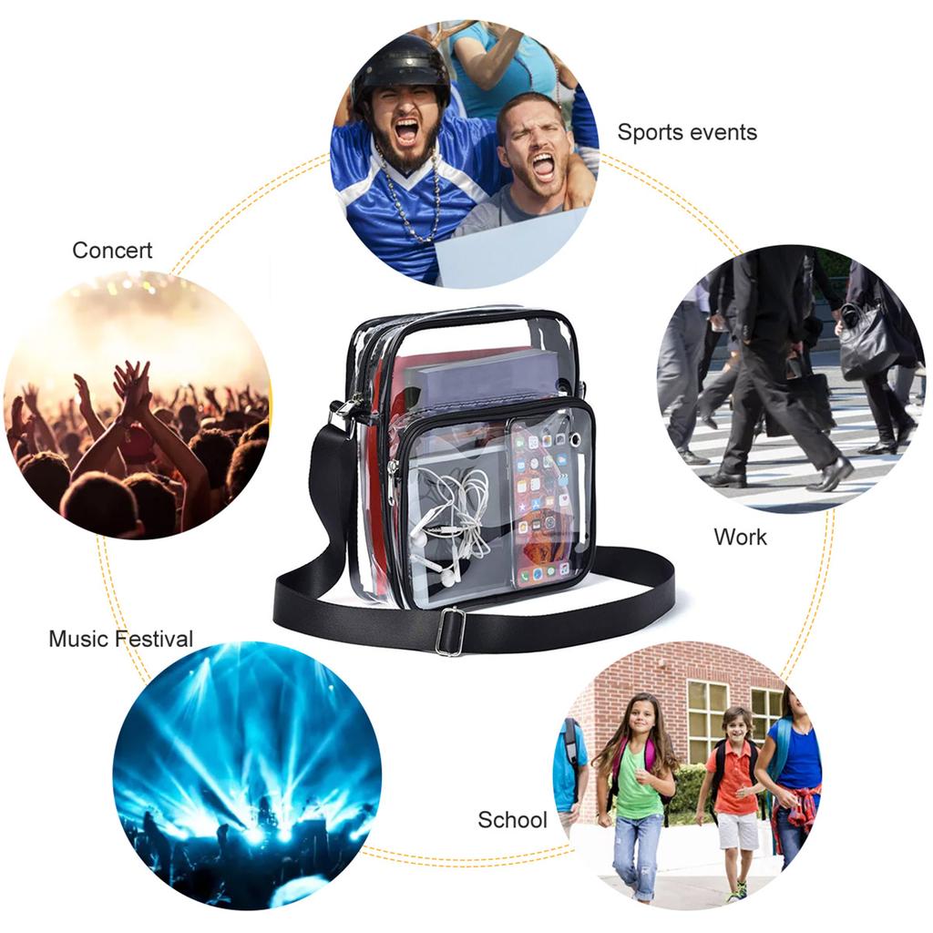 Hand-free Transparent Crossbody Bag PVC Waterproof Messenger Bag Headphone Jack Design Shoulder Bag for Concerts Sports Events