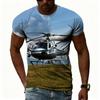 Summer Round Neck 3D Helicopter Pattern Print Top Fashionable Casual Short Sleeved Men's T-shirts