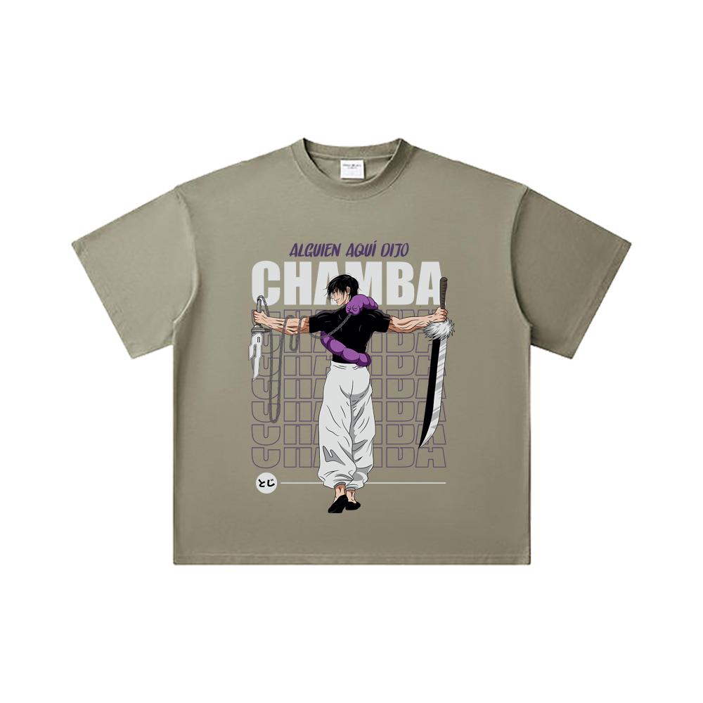 260 GSM Double Yarn 32 Count 100% Cotton Jujutsu Kaisen V48 Toji Print Unisex Heavy Cotton T Shirt