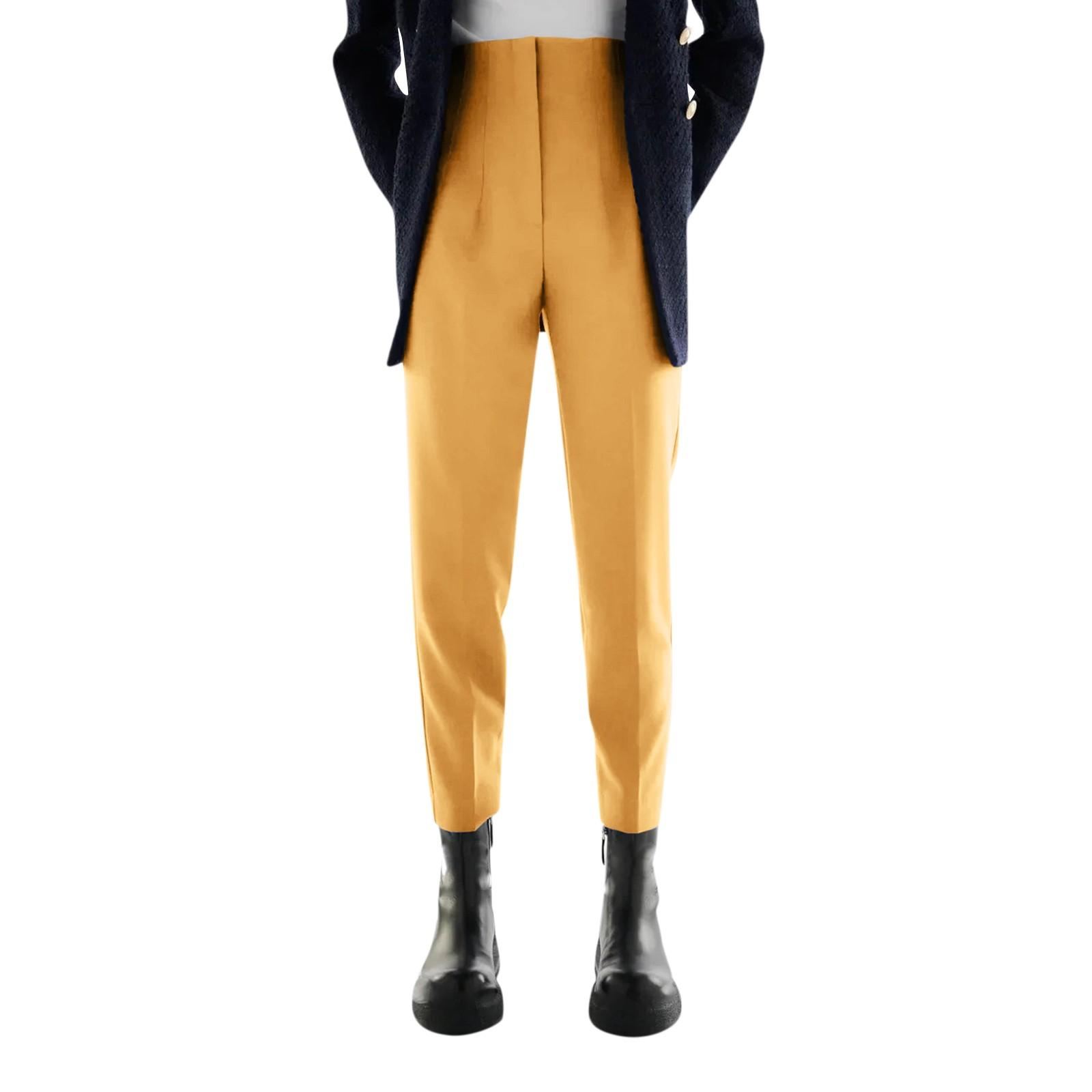 

Женские модные девятиминутные брюки с высокой талией, тонкие однотонные повседневные брюки с карманами XL жёлтый