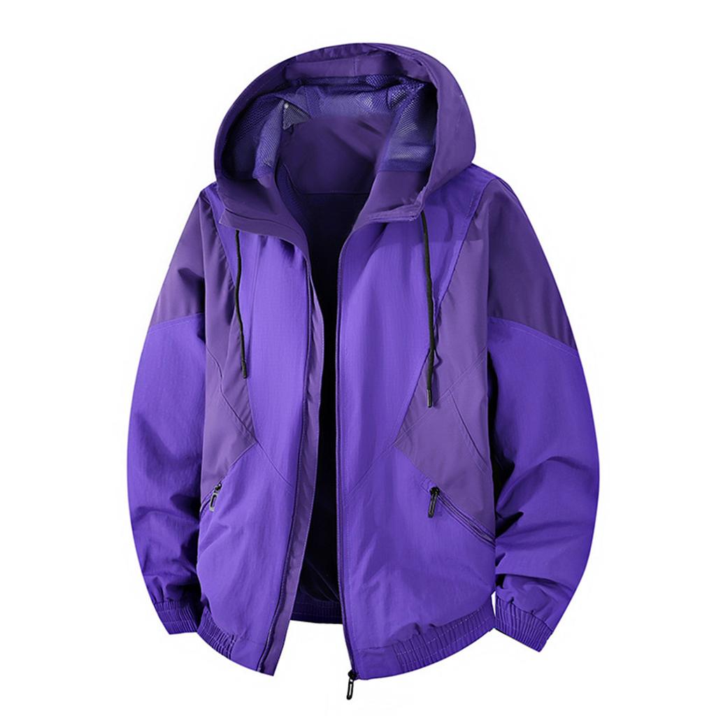 Men's Casual Workwear Hooded Jacket, Color-blocked Zipper Pocket Coat, Waterproof And Windproof Down Jacket