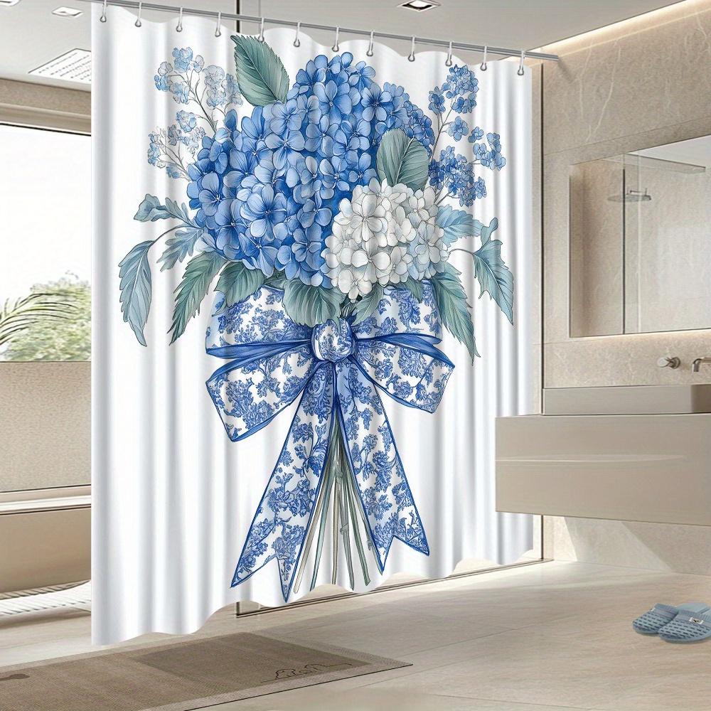 Blue Hydrangea Shower Curtain, Elegant Polyester, Fade-Resistant, Perfect For All-Season Bathroom Decor