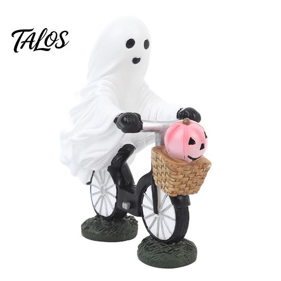 Fun Halloween Collectible Statue Ghost Riding Bicycle Resin Figurine, Spooky Desk Shelf Decor for Creative Party Ornament Home Entryway, Hand-Painted