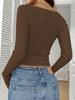 Nuovo Top da Donna Autunno Inverno con Pizzo Floreale, Bottoni, Scollo a V, Vestibilità Aderente, Manica Lunga