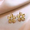 Cute Female Gold Color Flower Stud Earrings Lovely Bridal Wedding  For Women