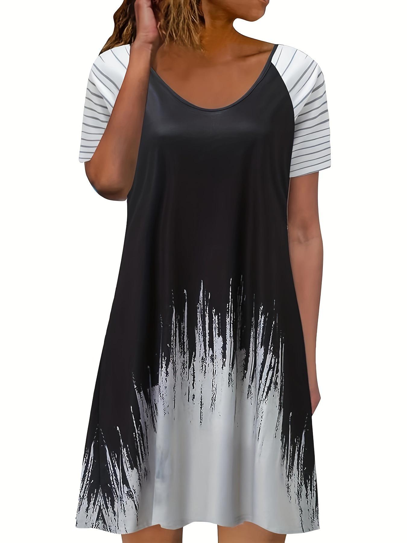

2025 Spring/Summer European & American Women s Short Sleeve Printed Elegant Fashion Dress 3XL