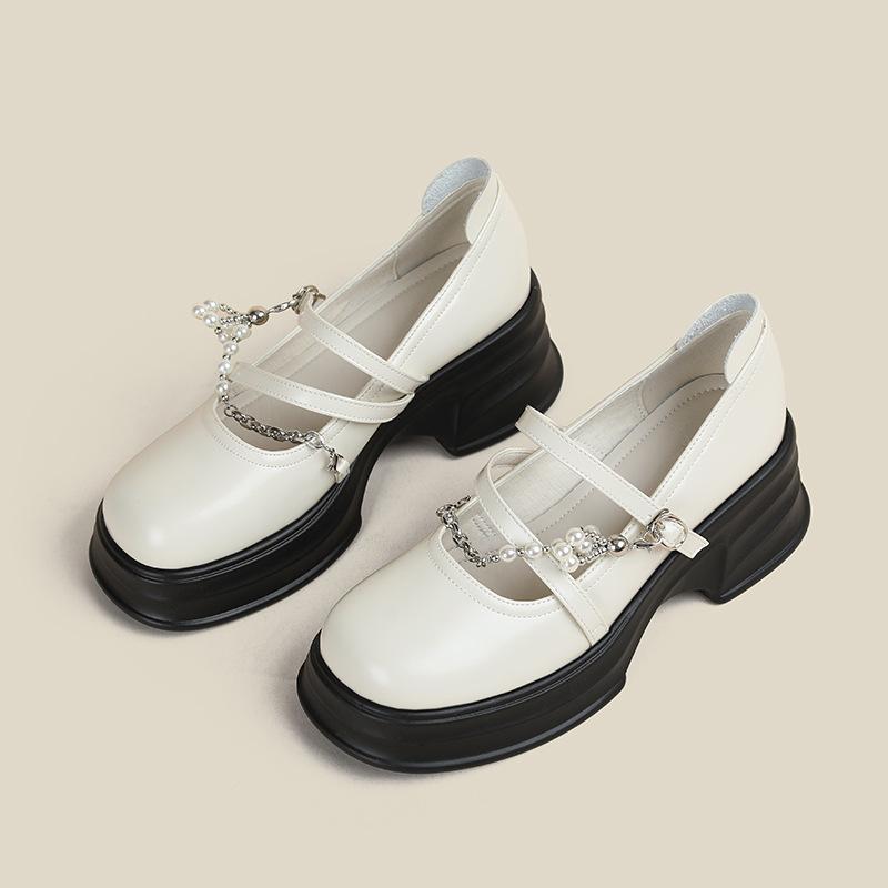 

Mary Jane single shoes platform thick heels shoes white small leather shoes women s shoes 40 белый