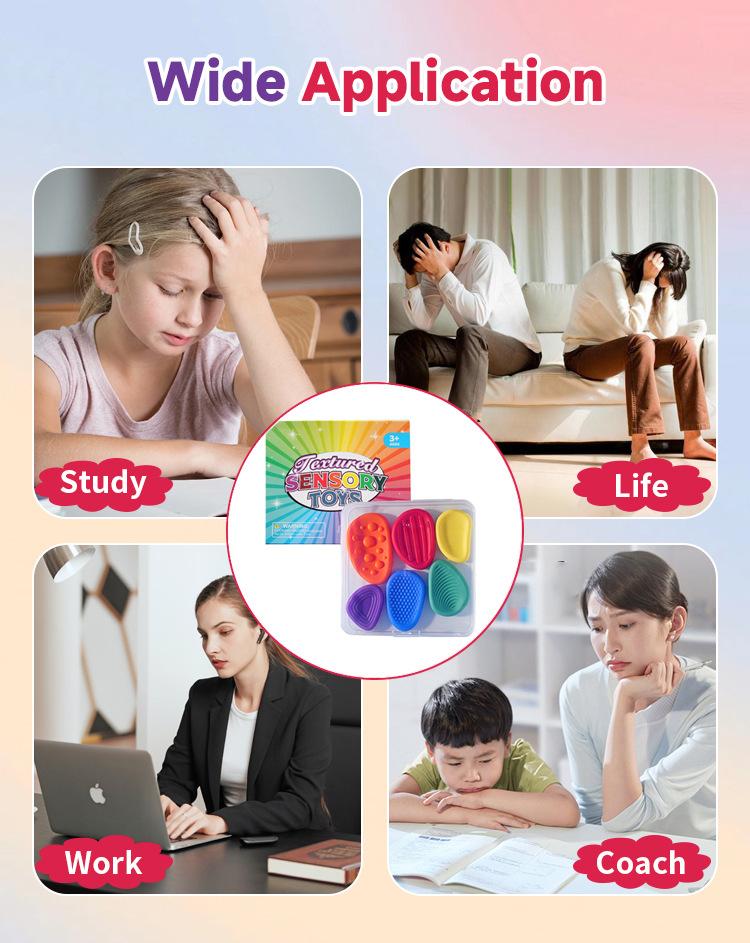 6Pcs Textured Sensory Fidget Toy Set, Colorful Squeeze Stress Relief Toys,Portable Anxiety Relief Desk & Travel Toys for Kids 3+ and Adults