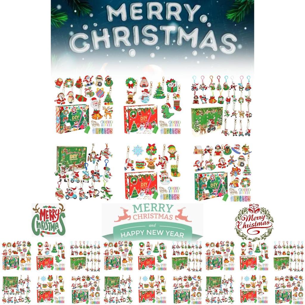 Colorful Acrylic Christmas Gift Blind Box Diy Diamond Painting Keychain Set 15 Pieces