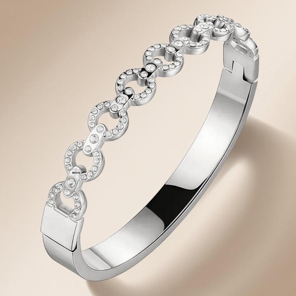 Pulsera de Acero de Titanio de Moda Europea y Americana para Mujer con Diamantes Microincrustados - Joyería de Acero Inoxidable que no Pierde el Color.