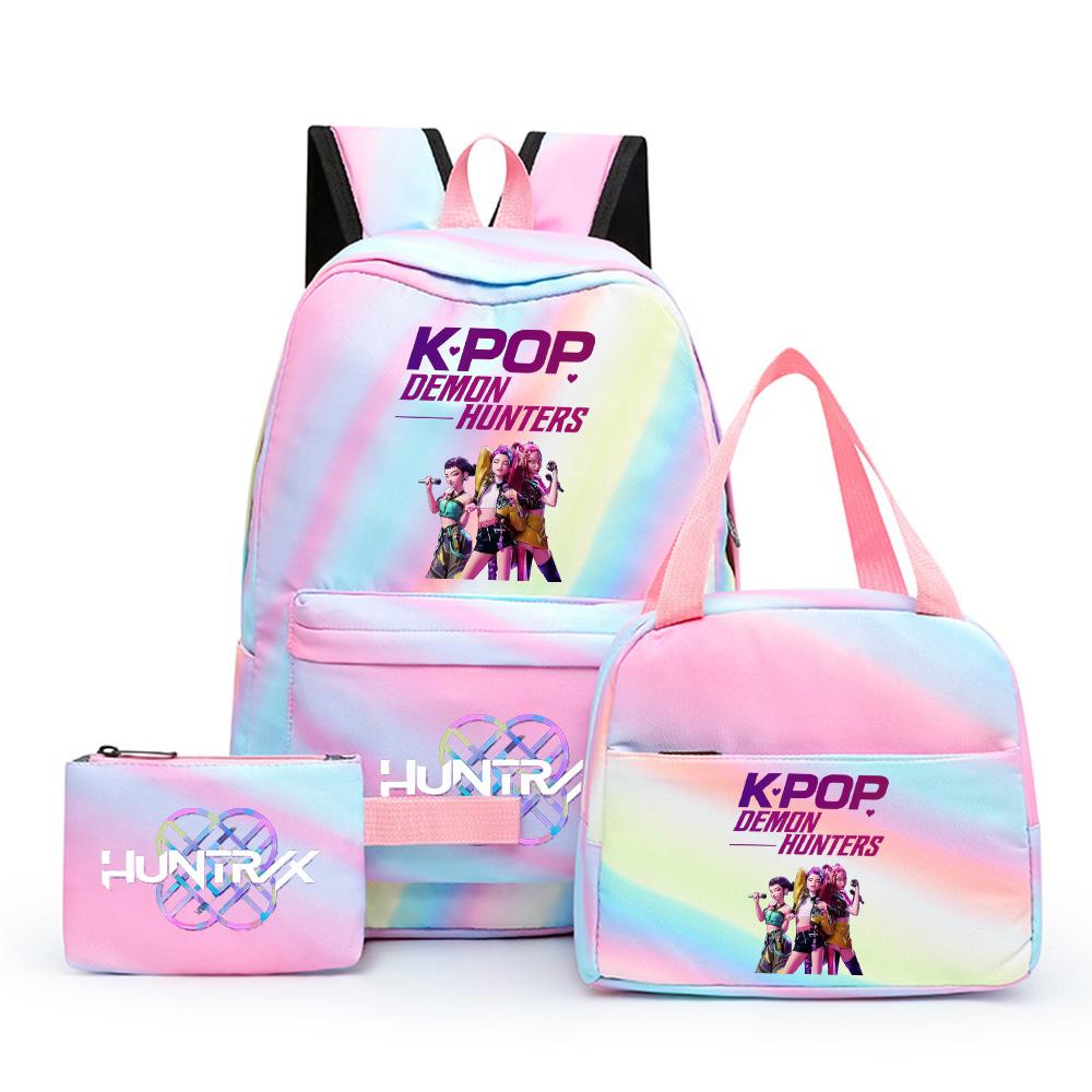 3 stk/sett Anime Søt Kpop Trykt Ryggsekk med Lunsjpose og Pennal for Tenåringsjente Gutt Bokveske Stor Kapasitet Reiseveske