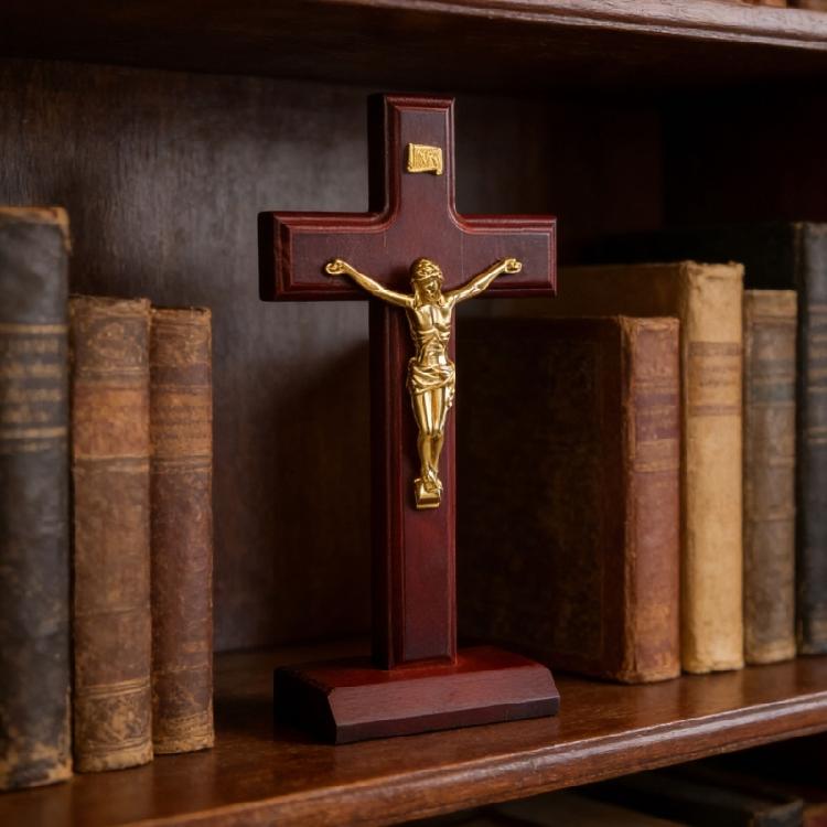 Wooden Catholic Crosses with Stand Tabletop Wall Mount Religious Decoration Tabletop Ornament Prayer Religious Gift