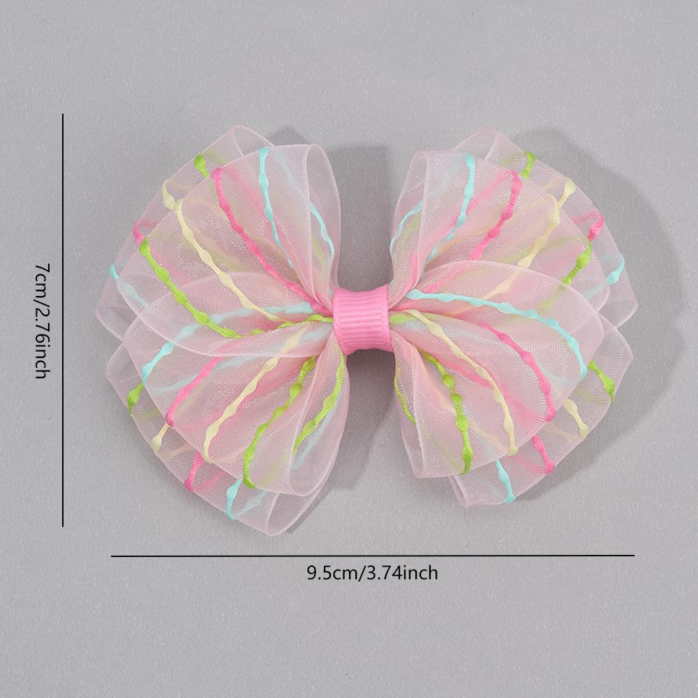 2Pcs Macaron Colors Bow Hair Clips Sweet Chiffon Mesh Hairpin Colorful Stripes Barrette For Girls Kids Headwear Hair Accessories