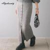 2025 Korean Style Spring Autumn Women Midi Skirt High Waist Black Gray Knitting Skirt Feminine Buttons Split Knitted Skirts Womens