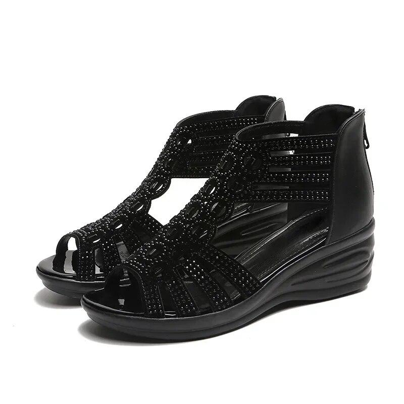 

Летняя обувь женские сандалии элегантные женские танкетки римская обувь современный модный бренд высокие каблуки 5 см 38 чёрный