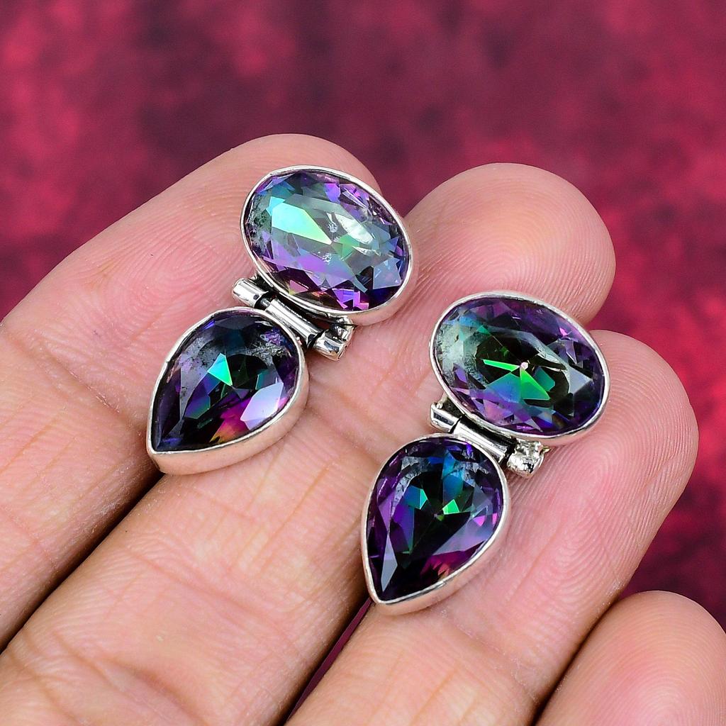 Mystic Topaz 925 ασημένια σκουλαρίκια, χειροποίητα σκουλαρίκια κοσμήματα από πολύτιμους λίθους, για την ημέρα μνήμης