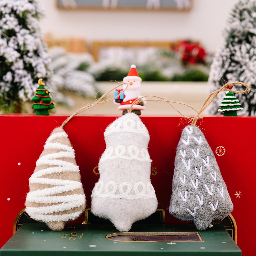 Festive Christmas Minimalist Fabric Tree Hangings With Stripes And Dots For Decoration Seasonal