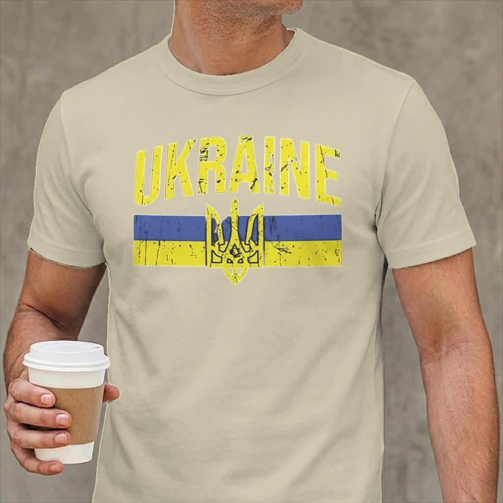 Ukraine Symbol Unisex T Shirt Ukrainian Trident Novelty Tee Shirt Short Sleeve Round Collar Tshirts Cotton Gift Idea Clothes