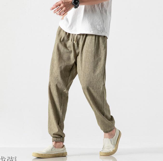 Summer Men's Cotton Linen Casual Harem Pants Men Joggers Man Trousers Male Chinese Style Baggy Pants