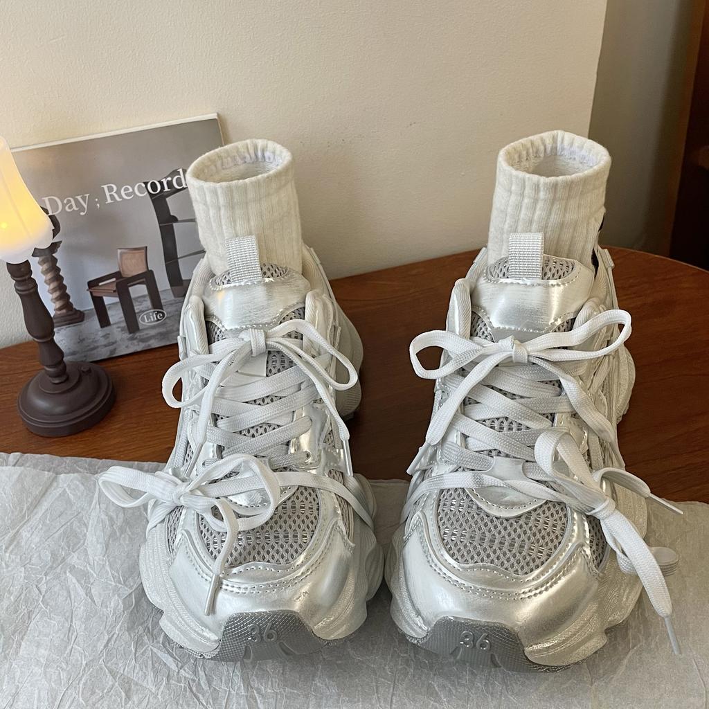 Hong Kong Style Retro Dad Shoes, New Models Show Feet, Small Breathable Mesh, Light Thick-soled Casual Sports Shoes