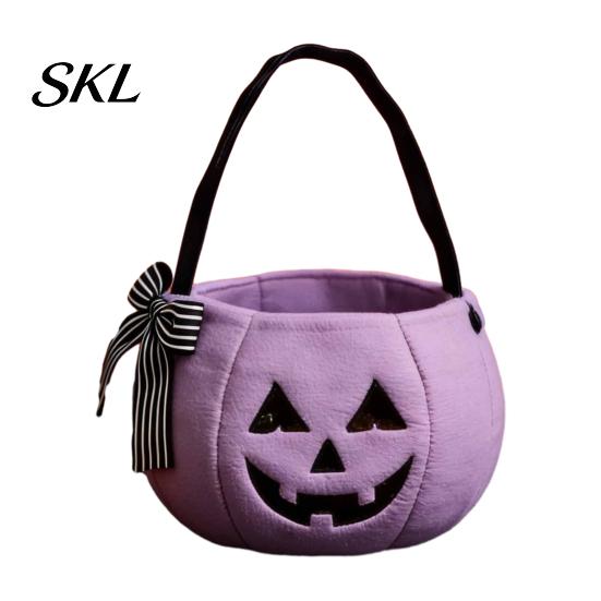 Festive Pumpkin Decoration Halloween Candy Bag for Kids, Trick or Treat Tote Cute Gift with Handle, Reusable Snack Bucket Party Favors Large