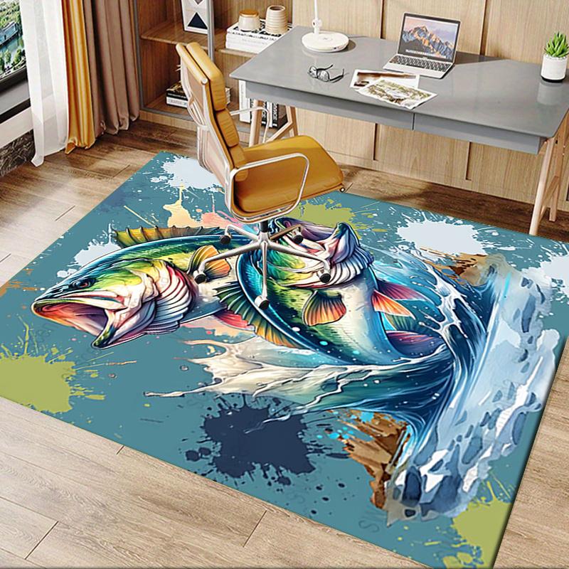 Fishing Enthusiast Theme Chair Mat Office Carpet Oversized Rug for Home Decor, Sofa Carpet, Desk Chair Mat, Gift Idea for Office and Living Room