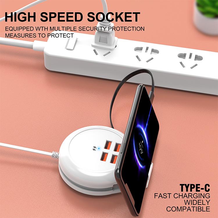 Power Strip Charger with Stand - 5.1A Fast Charging, 2 USB & 2 Type-C Ports, One-to-Four Multi-Device Charger