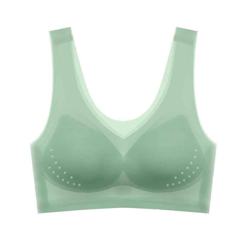 Sous-vêtements d'été ultra-fins sans coutures en soie glacée pour femmes, débardeur soutien-gorge sans armature L vert