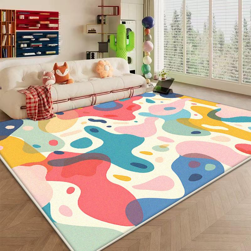 Modern Colored Non-slip Carpet Abstract Decoration Large Area Living Room Rugs Washable Bedroom Bedside Fluffy Plush Mat Lounge