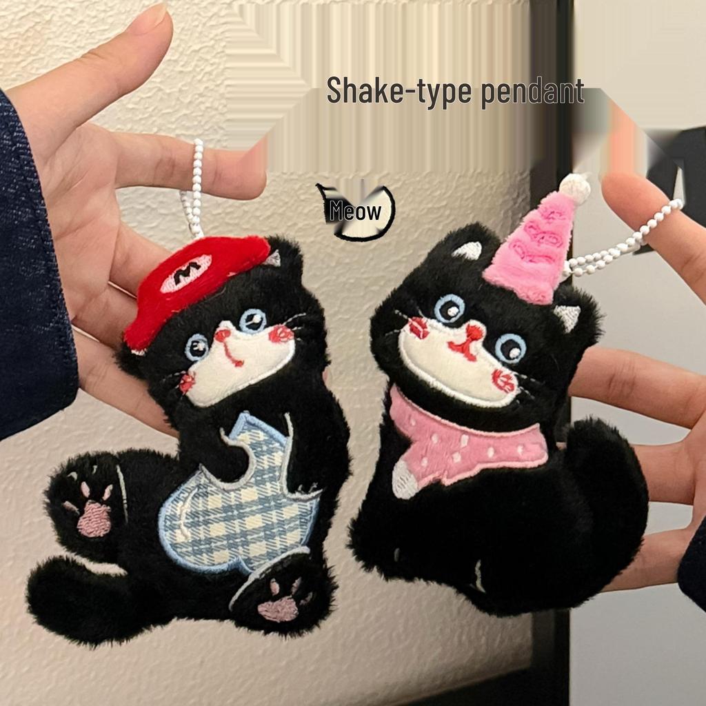 Cute Black Cat Plush Keychain Pendant for Backpacks - Versatile Girl's Decoration Ornament