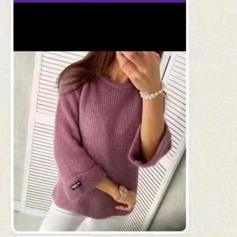 Large size knitted sweater for women's loose crew neck autumn and winter sweater for women