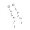Natural freshwater pearl earrings with micro inlaid zircon leaves and simple design of willow branches. A multi wearing pearl jewelry