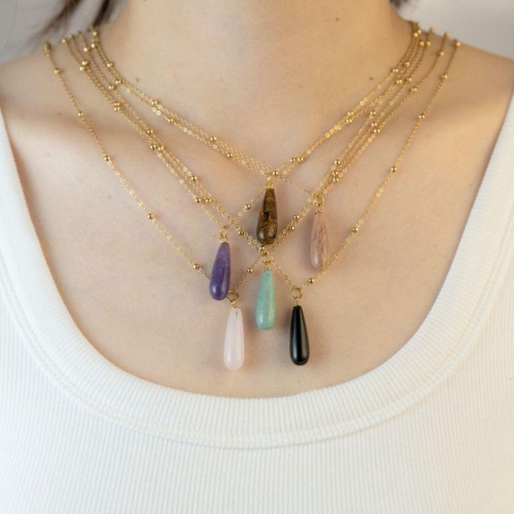 Natural Waterdrop Pendant Necklace Creative Women Choker Fashion Colorful Stone Necklace  Women