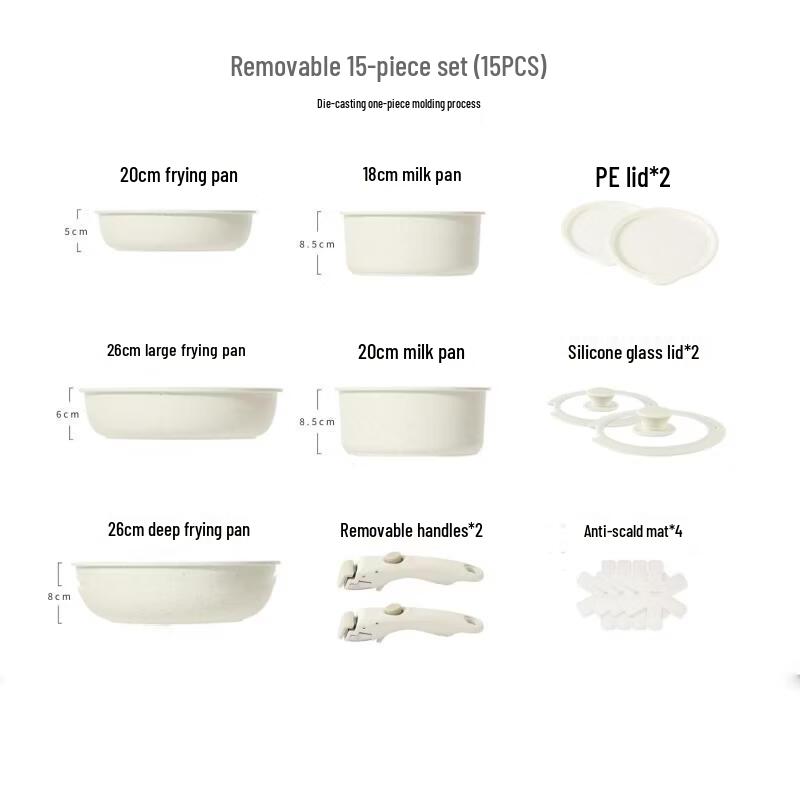 Handun 15-Piece Detachable Handle Non-Stick Cookware Set
