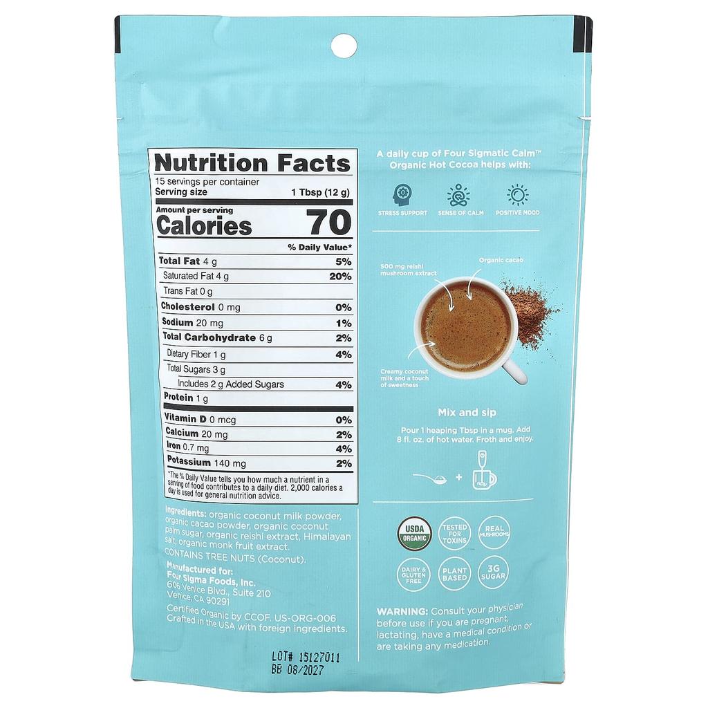 Four Sigmatic Calm, Organic Milk Hot Cocoa with Reishi Mushroom, 180g (6.35oz)