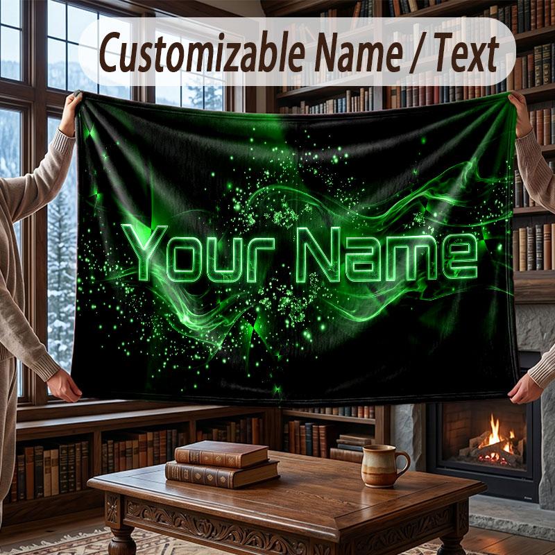 Abstract Geometric Theme Throw Blanket Custom Name Text Personalized Blanket Soft Cozy Blanket for Home Sofa Bed