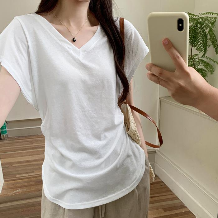 

Irregular waist short-sleeved T-shirt women s front shoulder design sense niche temperament chic beautiful top summer XL