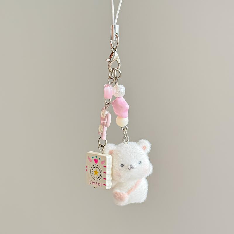 Creative Flocking Bear Bag Pendant Car Keychain Small Animal Mobile Phone Pendant For Girl Women Gift Bag Decoration