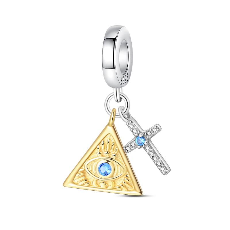 Copper Cross Saint Devil'S Eye Charms Bead Gold Plated Moon Pendant For Original Bracelet Women Jewelry Accessories