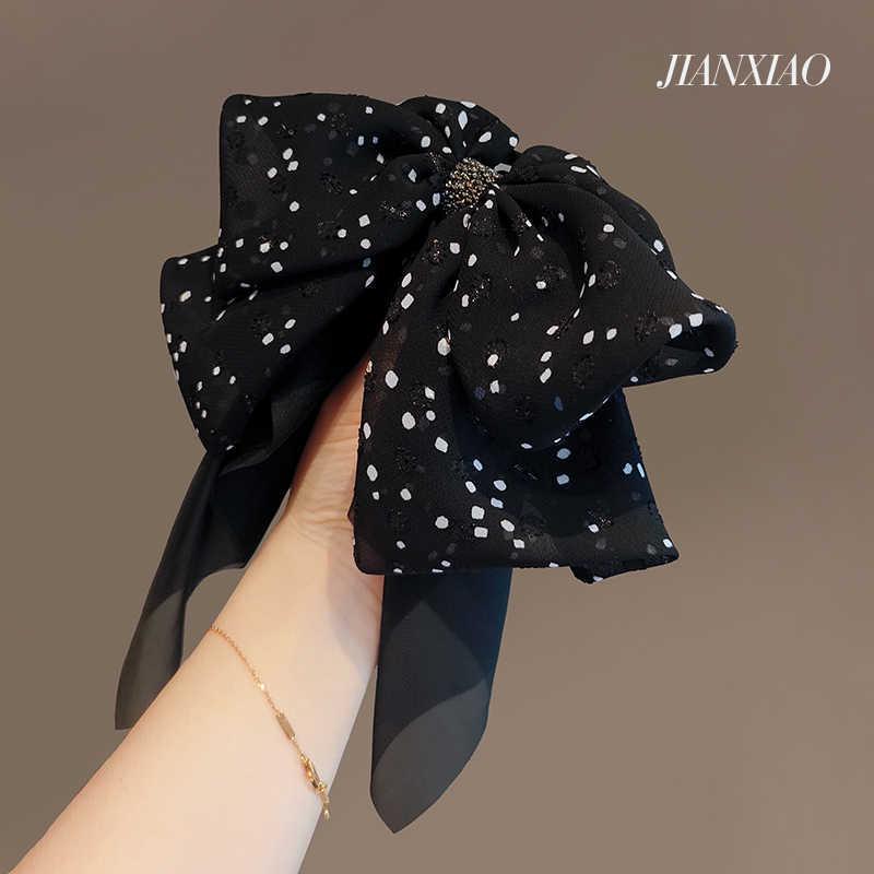 Korean Retro Polka Dot Rhinestone Bow Shark Clip for Women