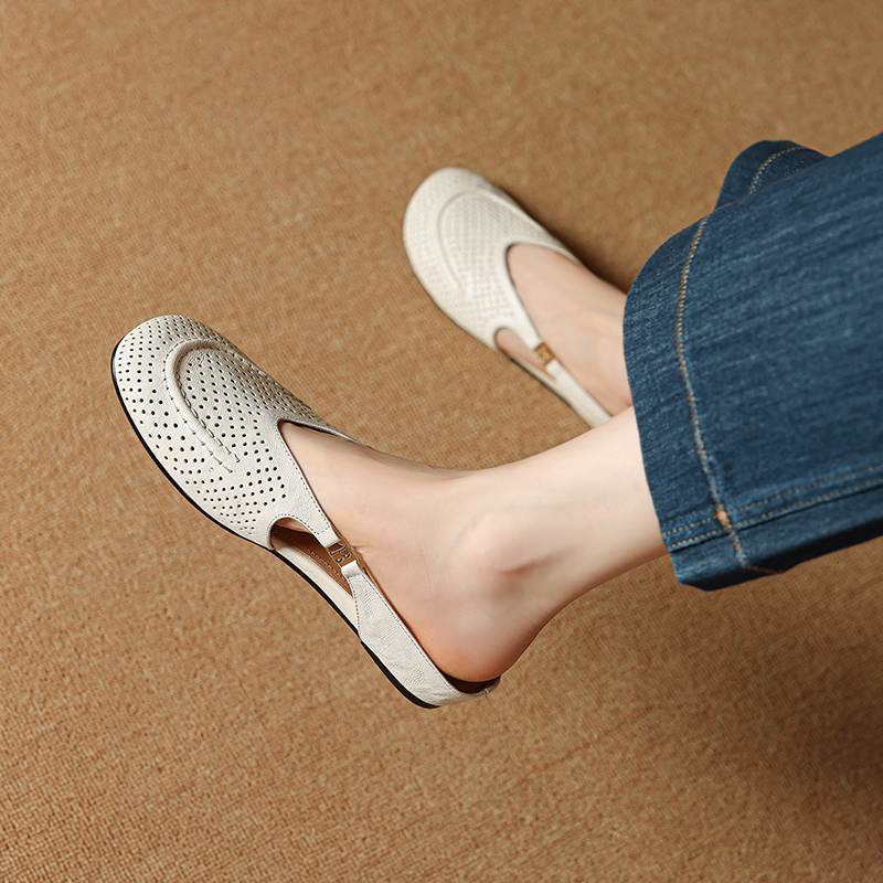 Krazing Pot SheepSkin Mules Round Toe Size 42 Low Heels Slip on Light Shoes Increased Hollow Style Pumps