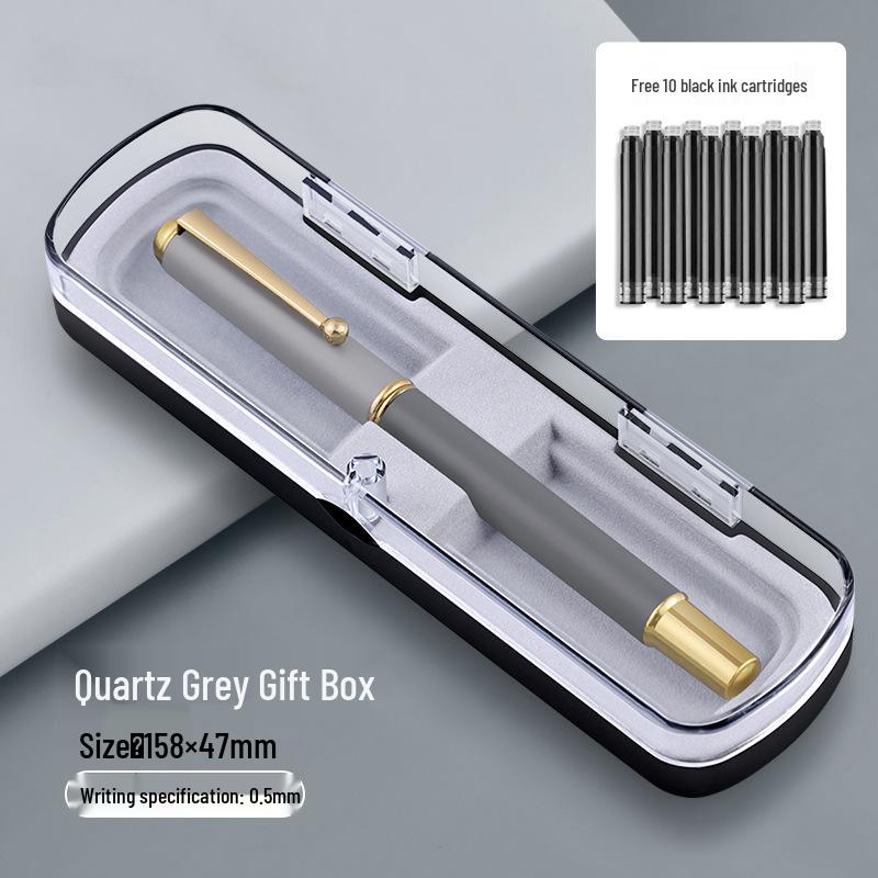Luxury Signature Fountain Pen Set with Logo Printing, Gift Box, Replacement Ink Cartridge, and Metal Pen Holder
