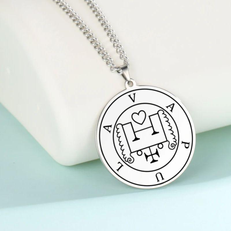 LIKGREAT Lesser Key of King Solomon Occult Sigil 72 Demon Charm Medalion Necklace for Men Women Stainless Steel Magic Talisman