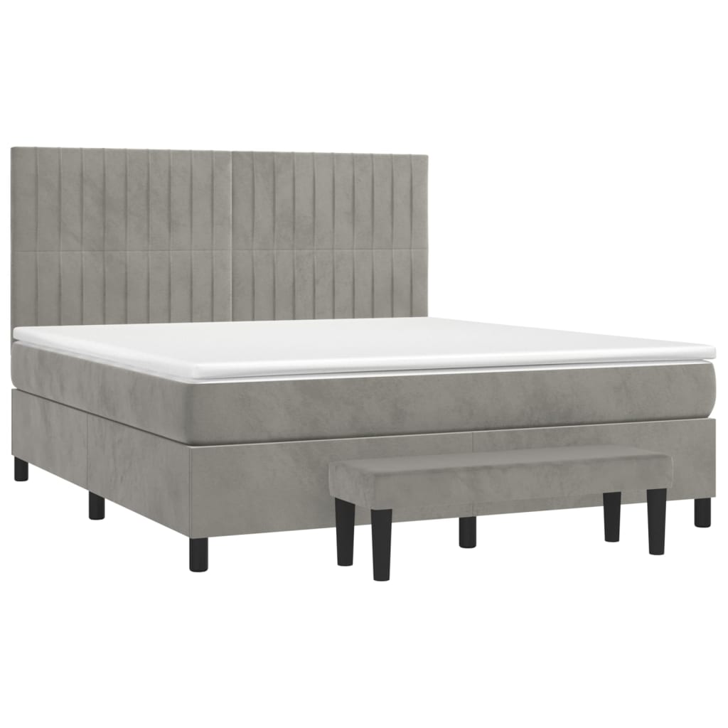 Vidaxl Letto Continentale Con Materasso, Grigio Chiaro, 160X200Cm, Velluto