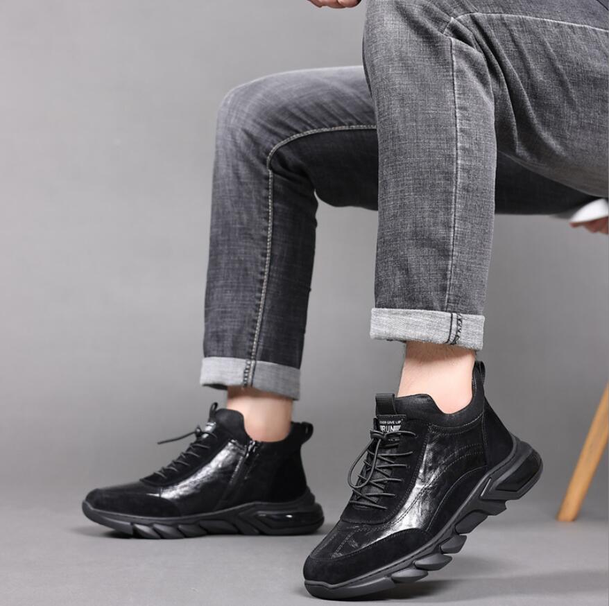 black Genuine Leather Wool Men Winter Shoes Cow Leather Super Warm Size 38~44 Winter Boots Non-Slip Snow Boots