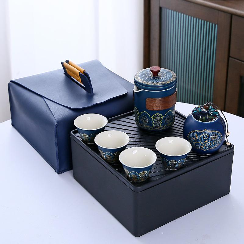 Ceramic Portable Travel Tea Set Kuaike Cup One Pot Four Cups Business Casual Gift Box
