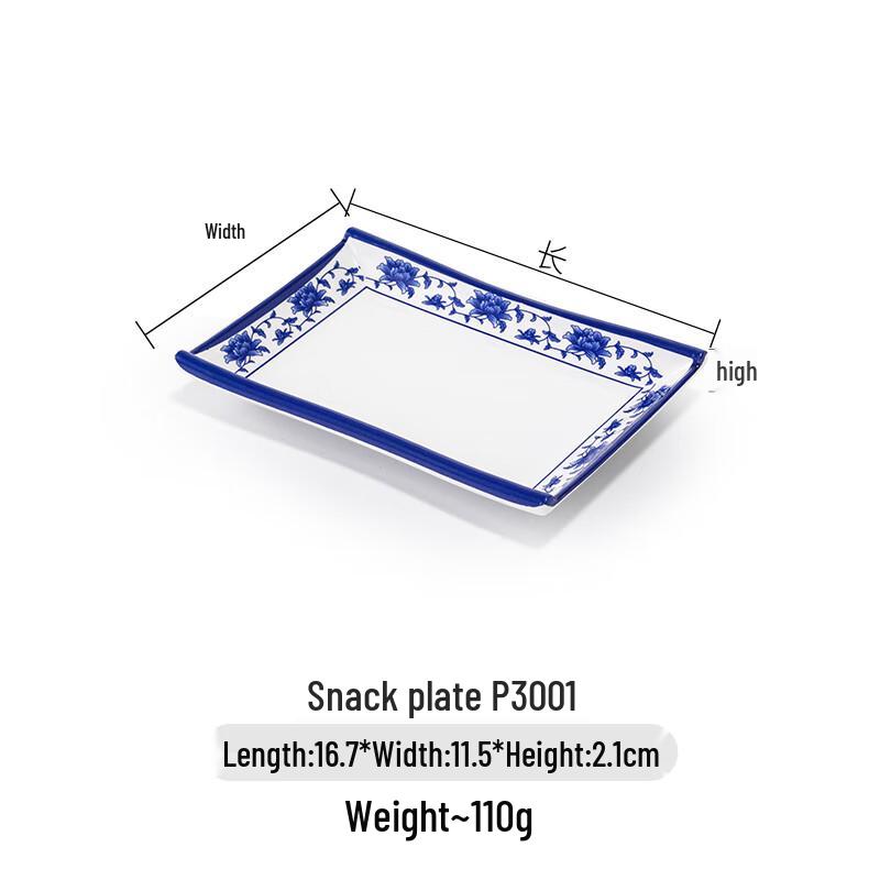 A5 Melamine Irregular Snack Plate with Blue & White Porcelain Design