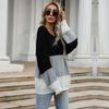 Vintage Fashion Elegant Casual Autumn and Winter Thin Section Loose Color Blocking Round Neck Pullover Knit Sweater Women